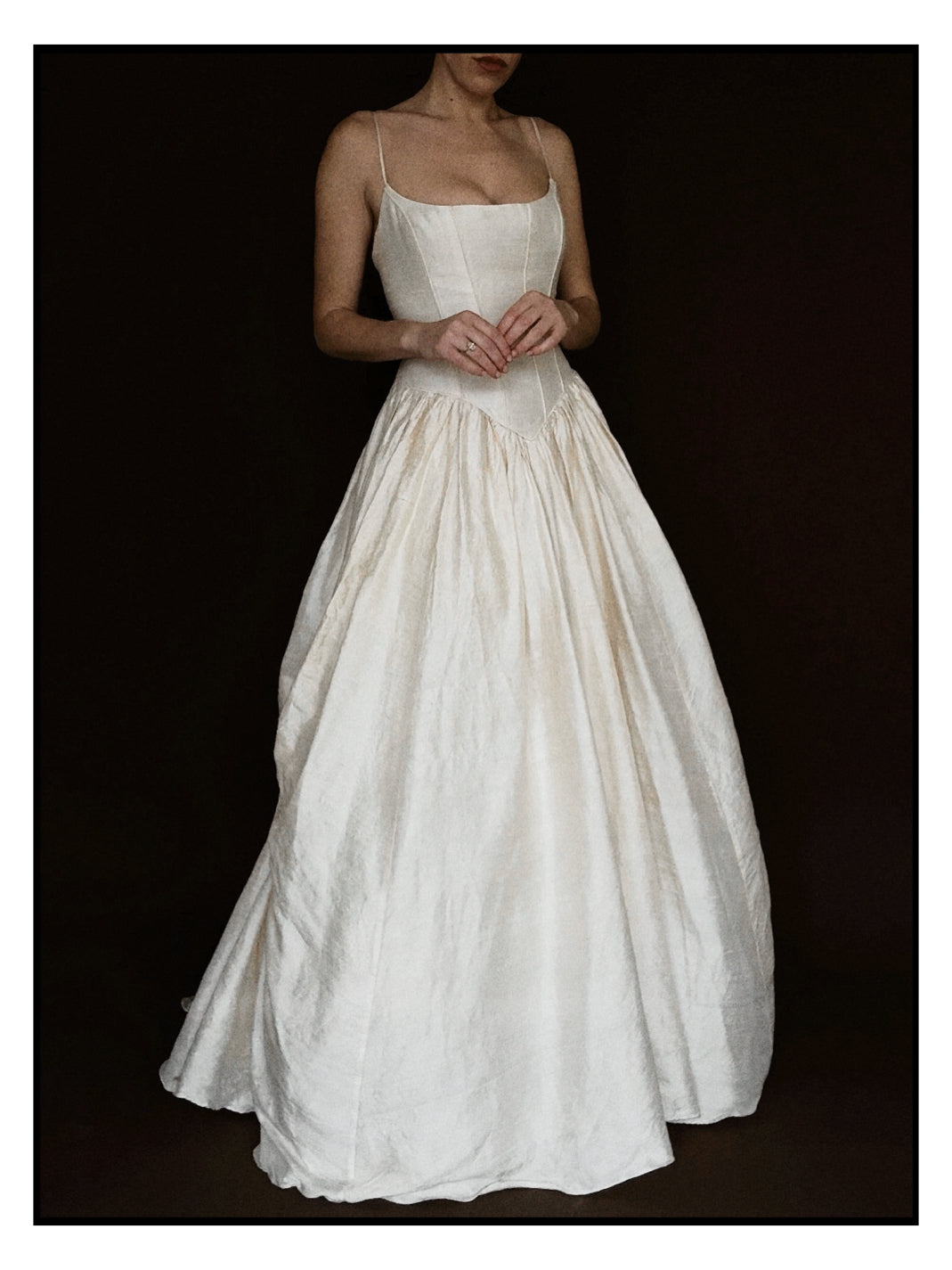1980s Ballet Gathered Raw Silk Gown