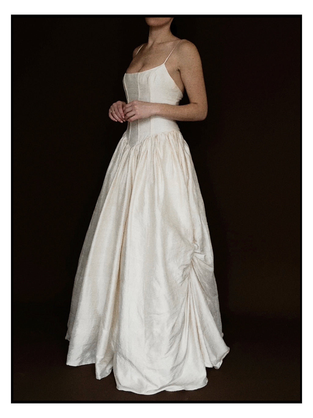 1980s Ballet Gathered Raw Silk Gown