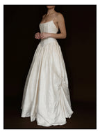 1980s Ballet Gathered Raw Silk Gown