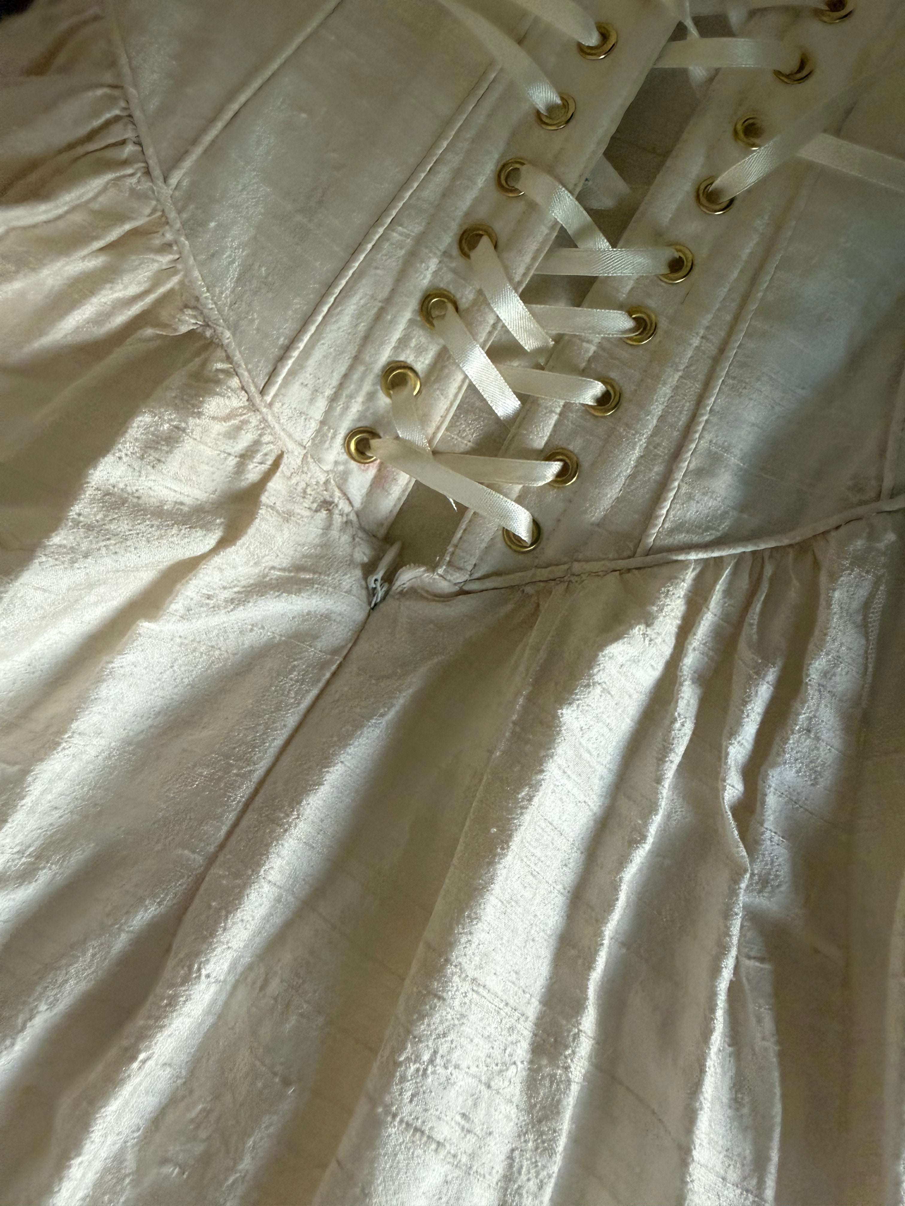 1980s Ballet Gathered Raw Silk Gown