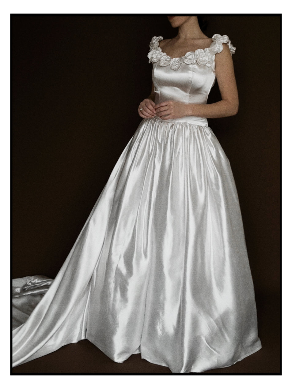 1950s Off-The-Shoulder Rosette Gown