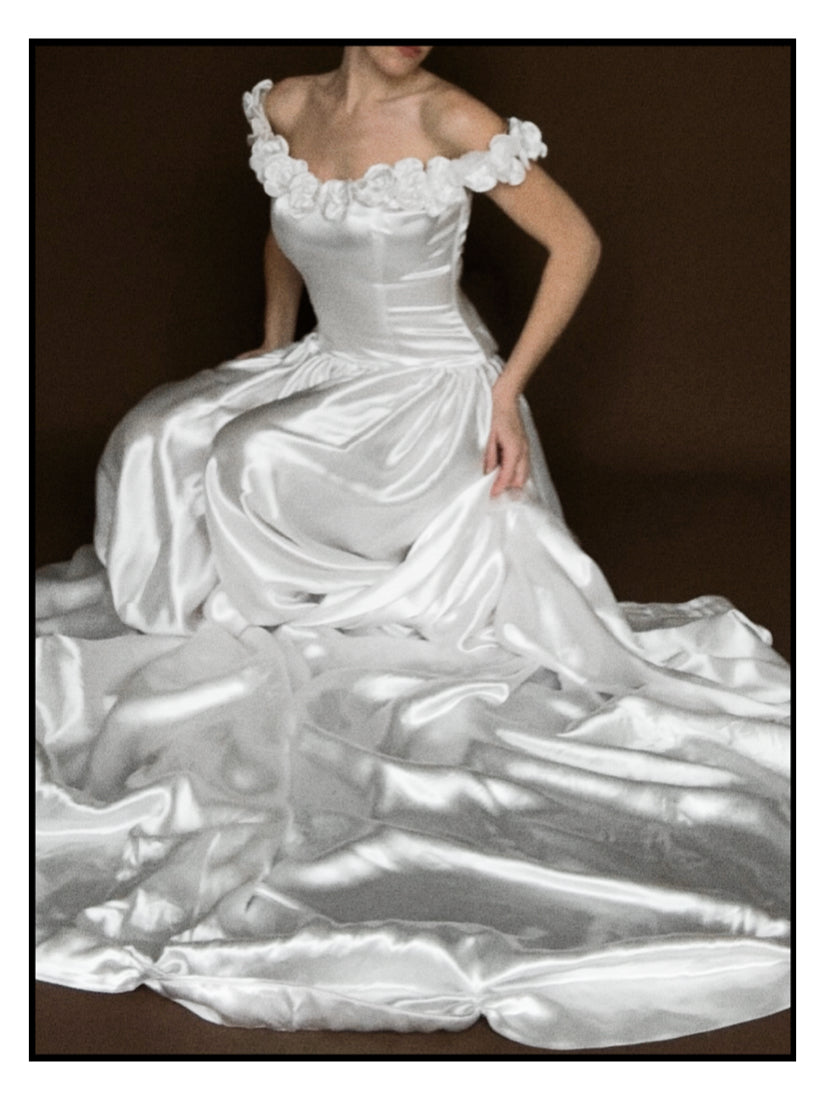 1950s Off-The-Shoulder Rosette Gown