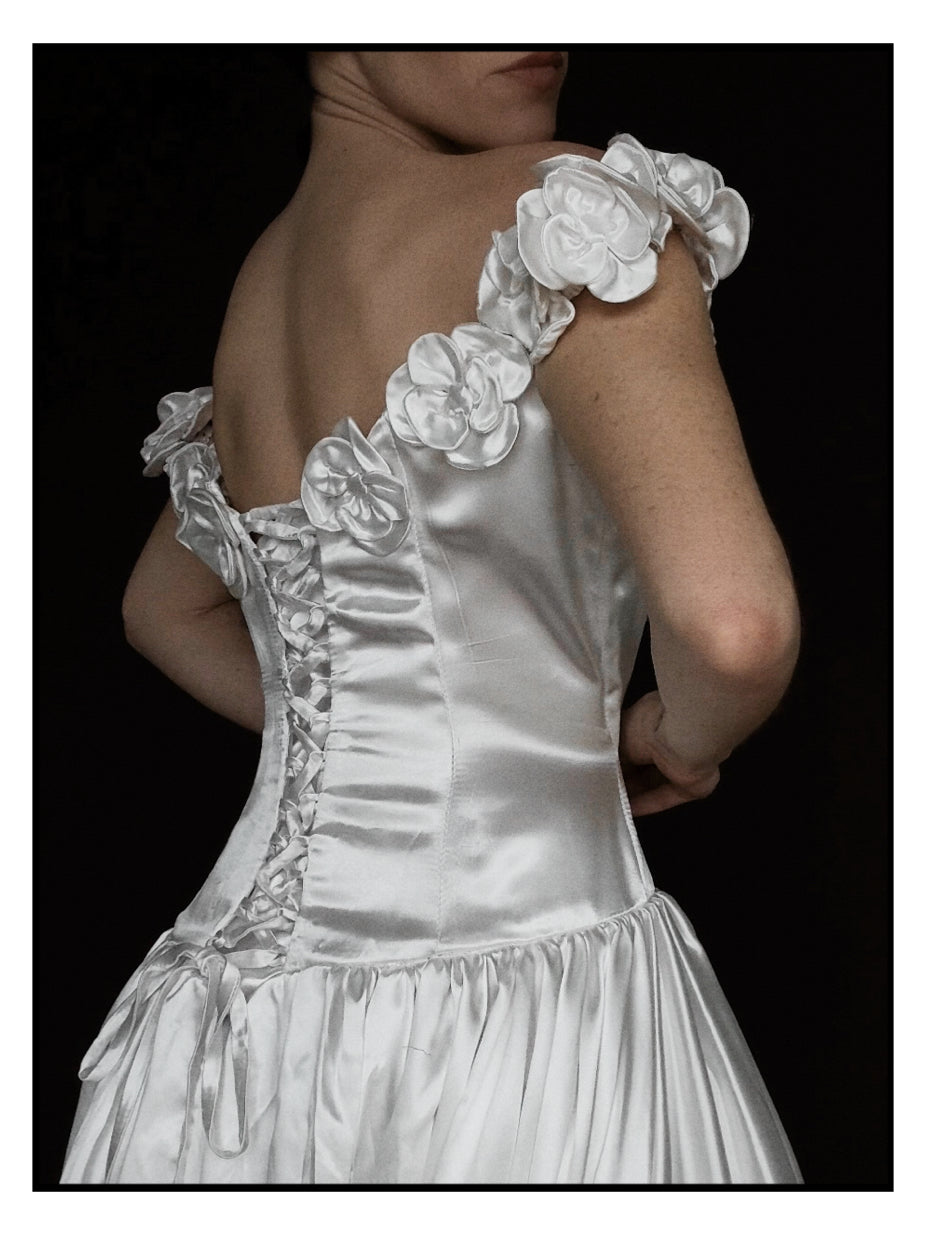 1950s Off-The-Shoulder Rosette Gown
