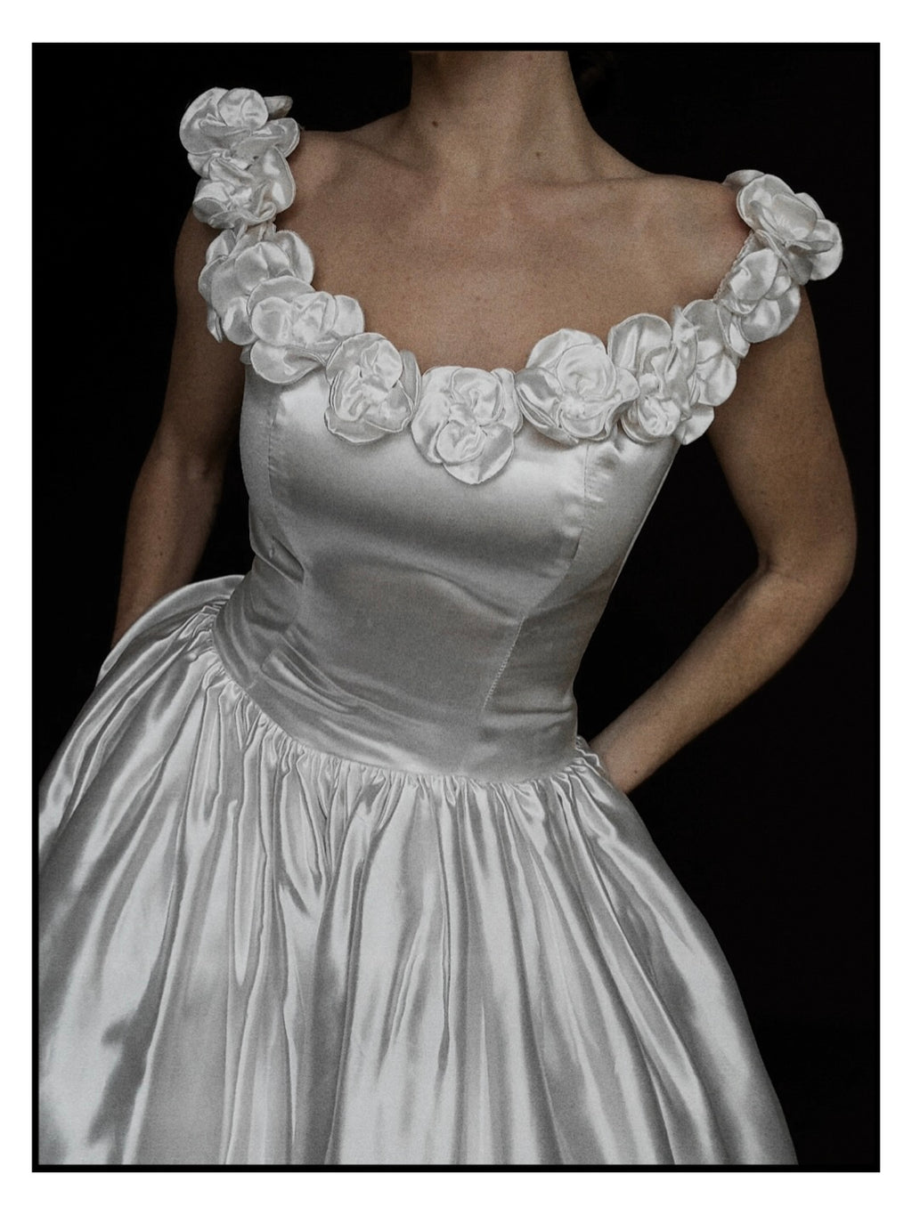 1950s Off-The-Shoulder Rosette Gown