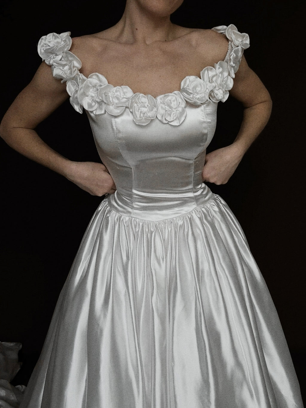 1950s Off-The-Shoulder Rosette Gown