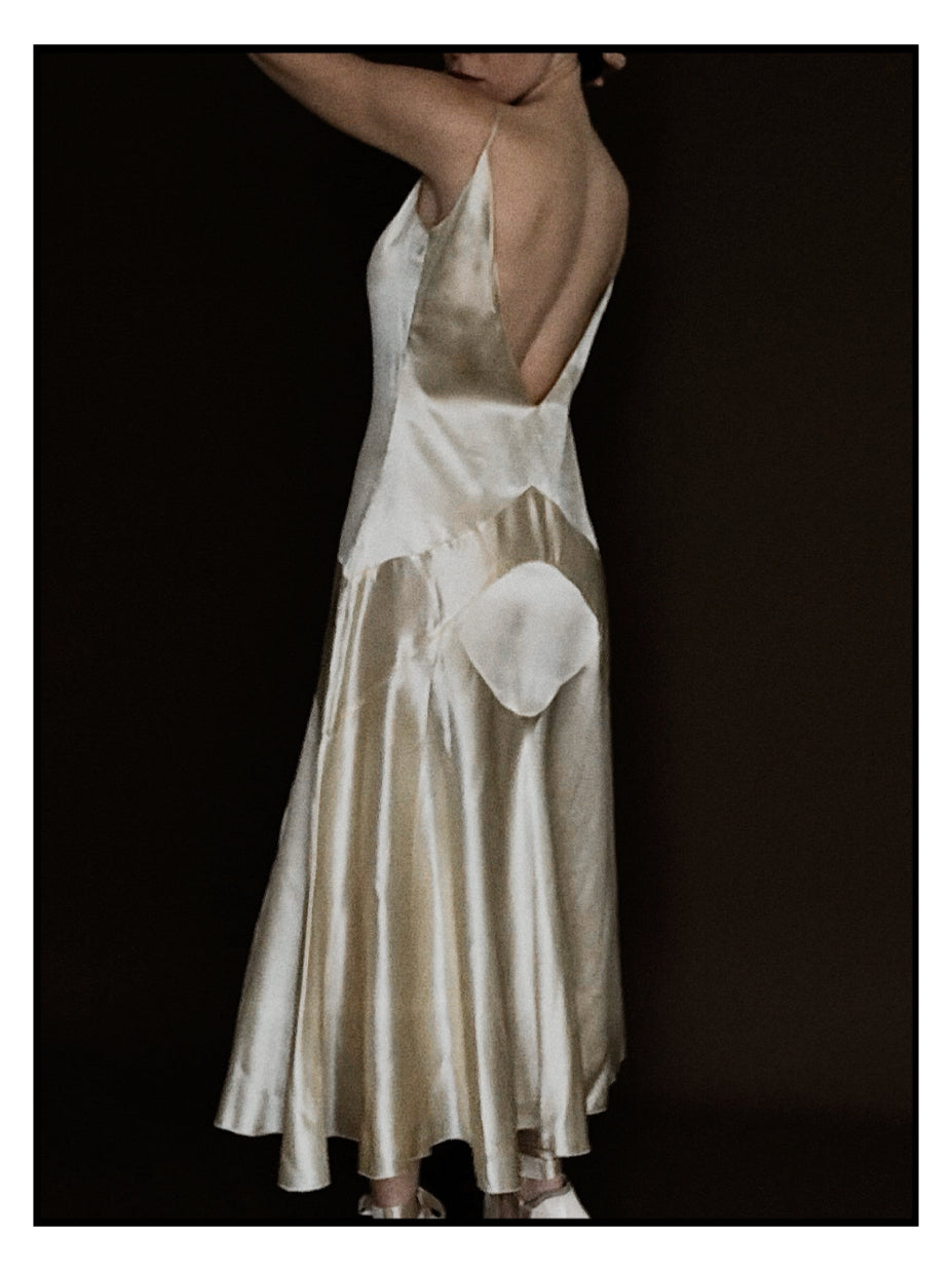 1920s Slipper Satin Tea-Length Dress