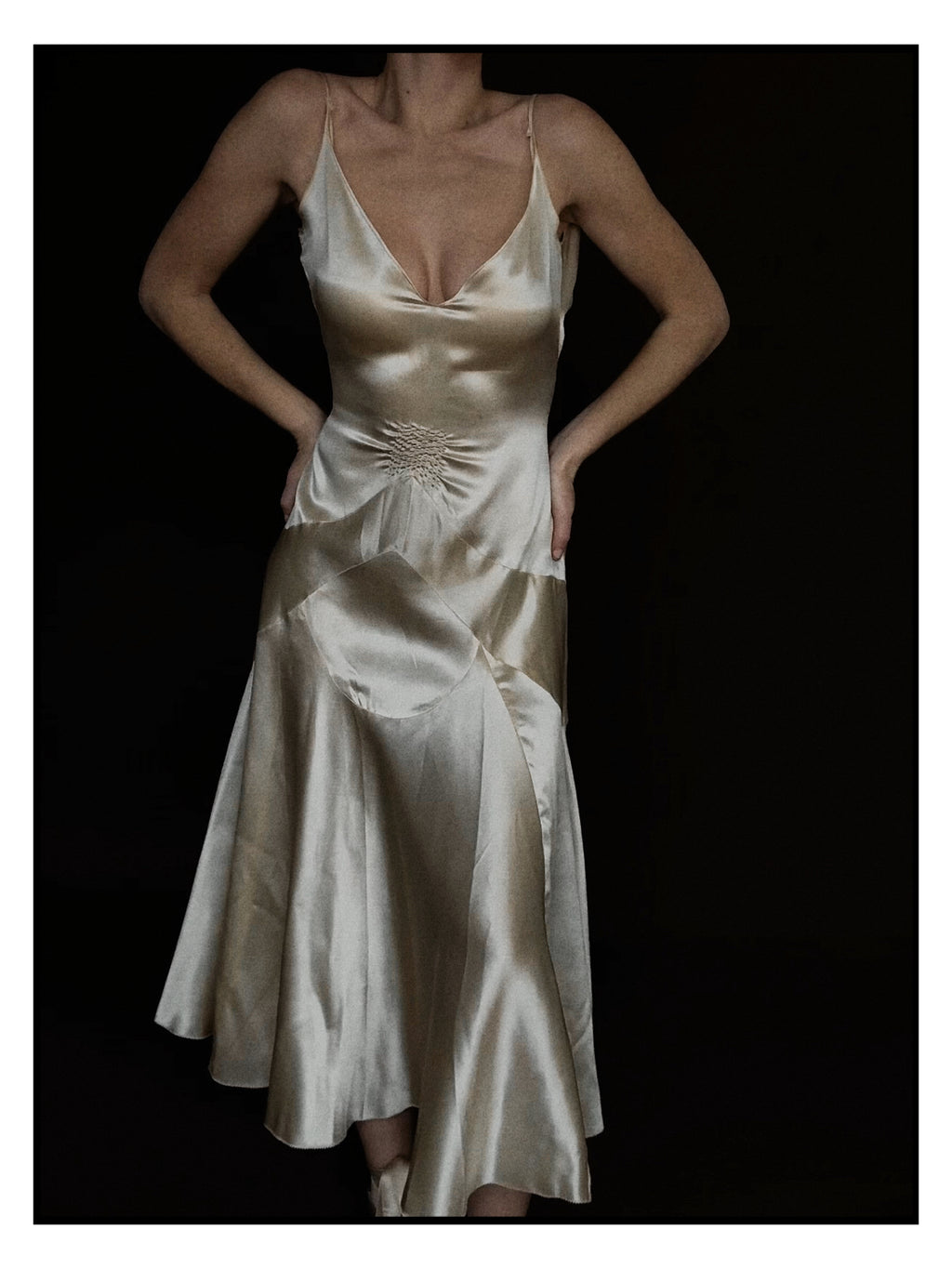 1920s Slipper Satin Tea-Length Dress