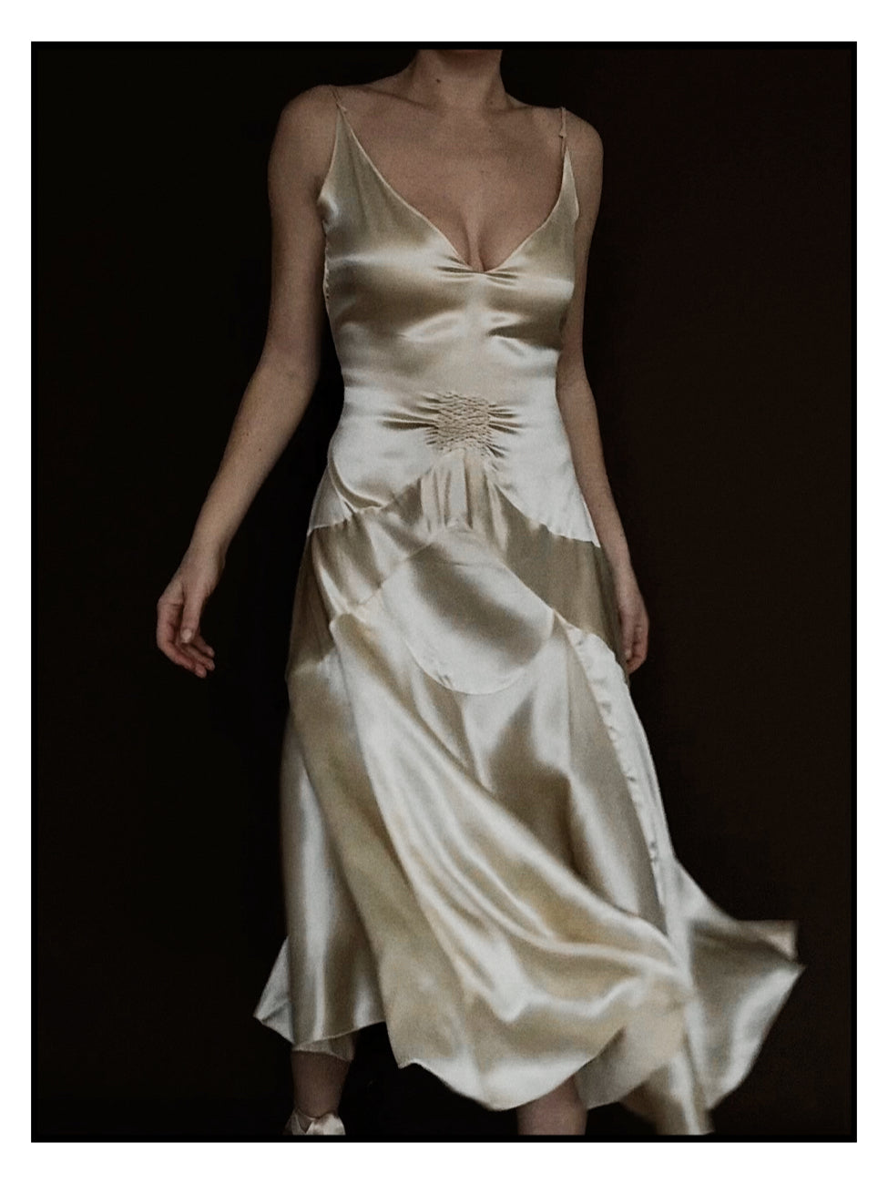 1920s Slipper Satin Tea-Length Dress