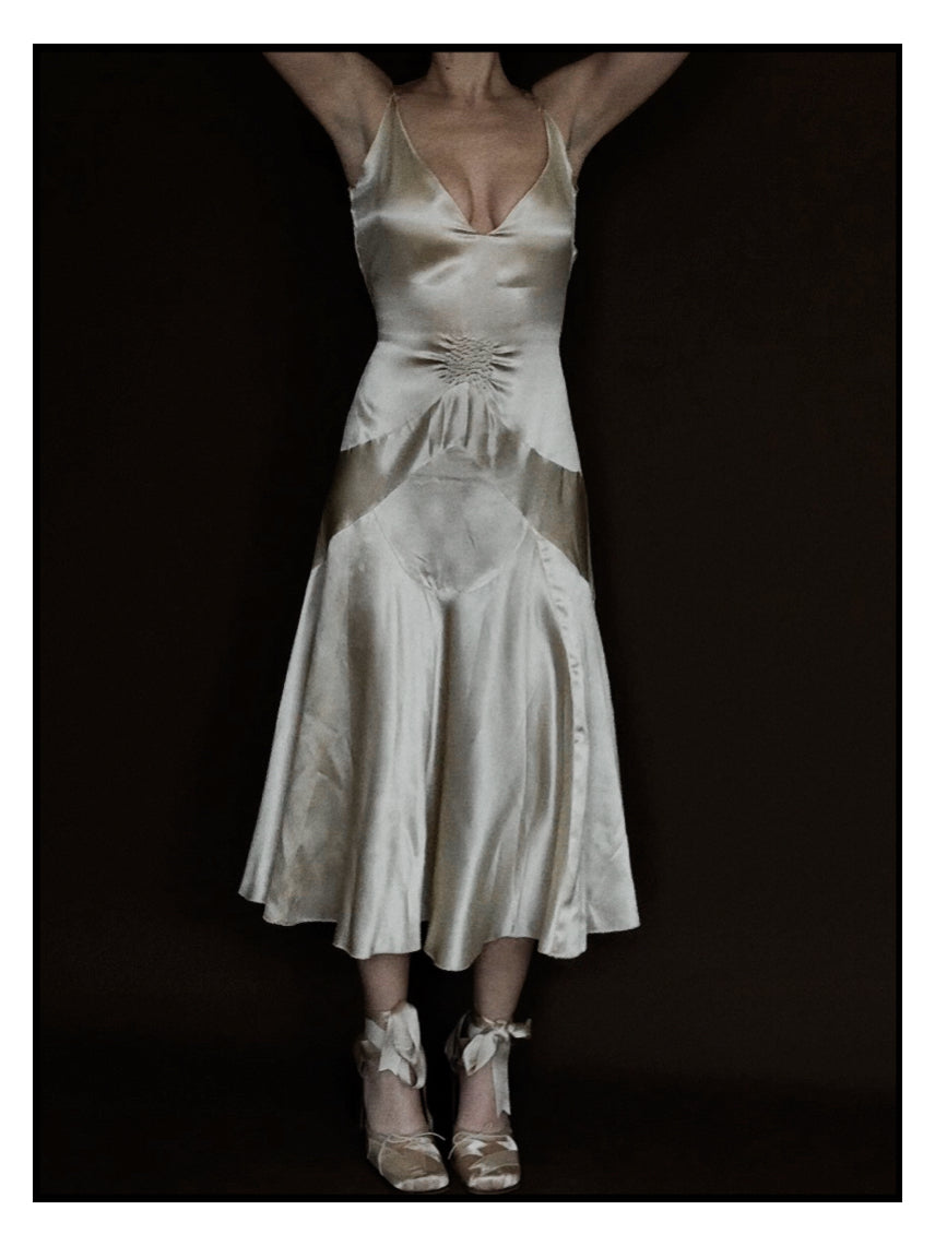 1920s Slipper Satin Tea-Length Dress