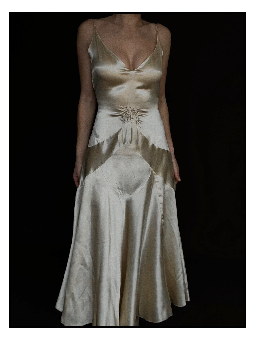 1920s Slipper Satin Tea-Length Dress