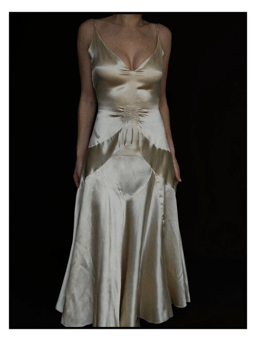 1920s Slipper Satin Tea-Length Dress