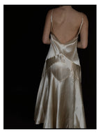 1920s Slipper Satin Tea-Length Dress