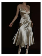 1920s Slipper Satin Tea-Length Dress