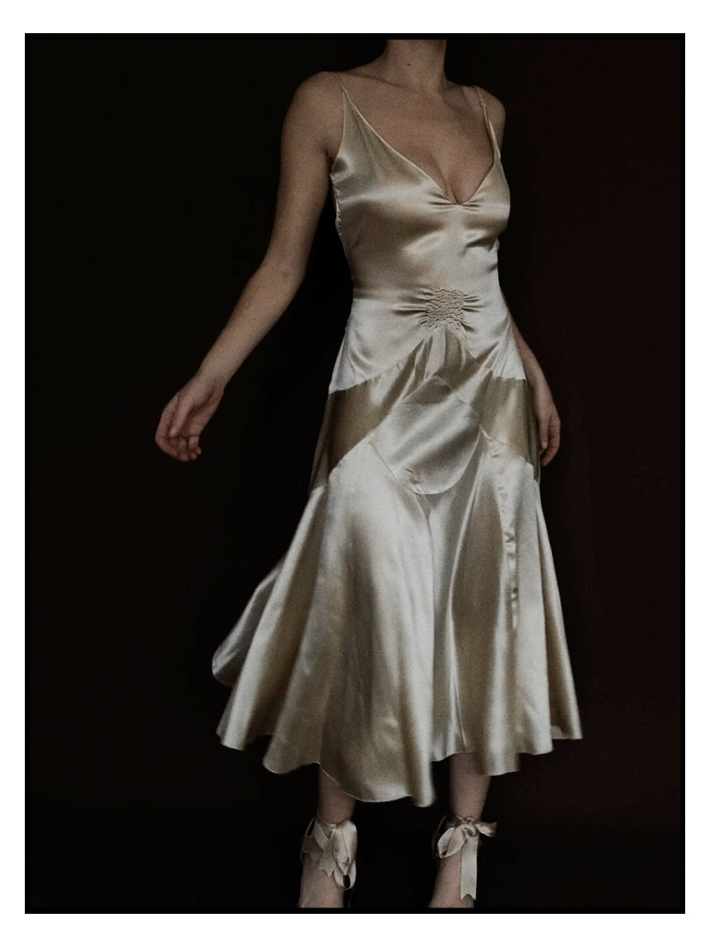1920s Slipper Satin Tea-Length Dress