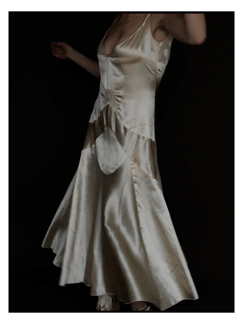 1920s Slipper Satin Tea-Length Dress