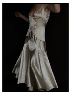 1920s Slipper Satin Tea-Length Dress