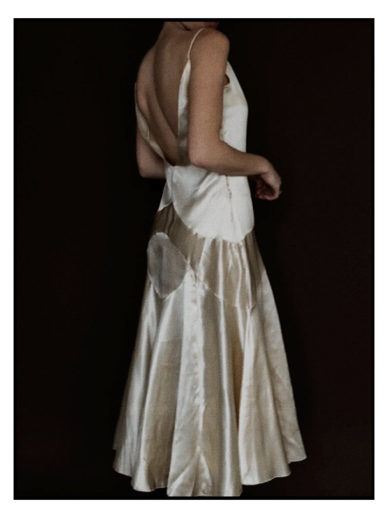 1920s Slipper Satin Tea-Length Dress