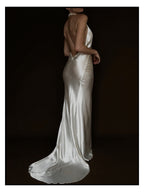 1930s Satin Backless Spiral Halter Gown