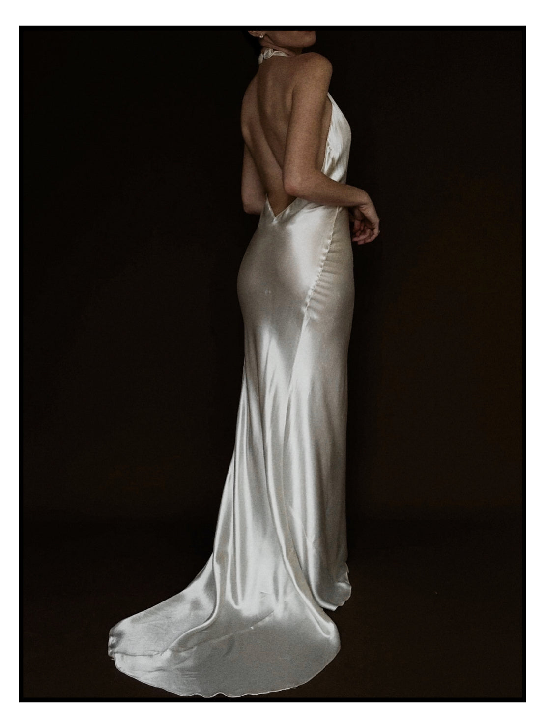 1930s Satin Backless Spiral Halter Gown
