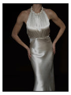 1930s Satin Backless Spiral Halter Gown