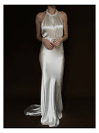 1930s Satin Backless Spiral Halter Gown