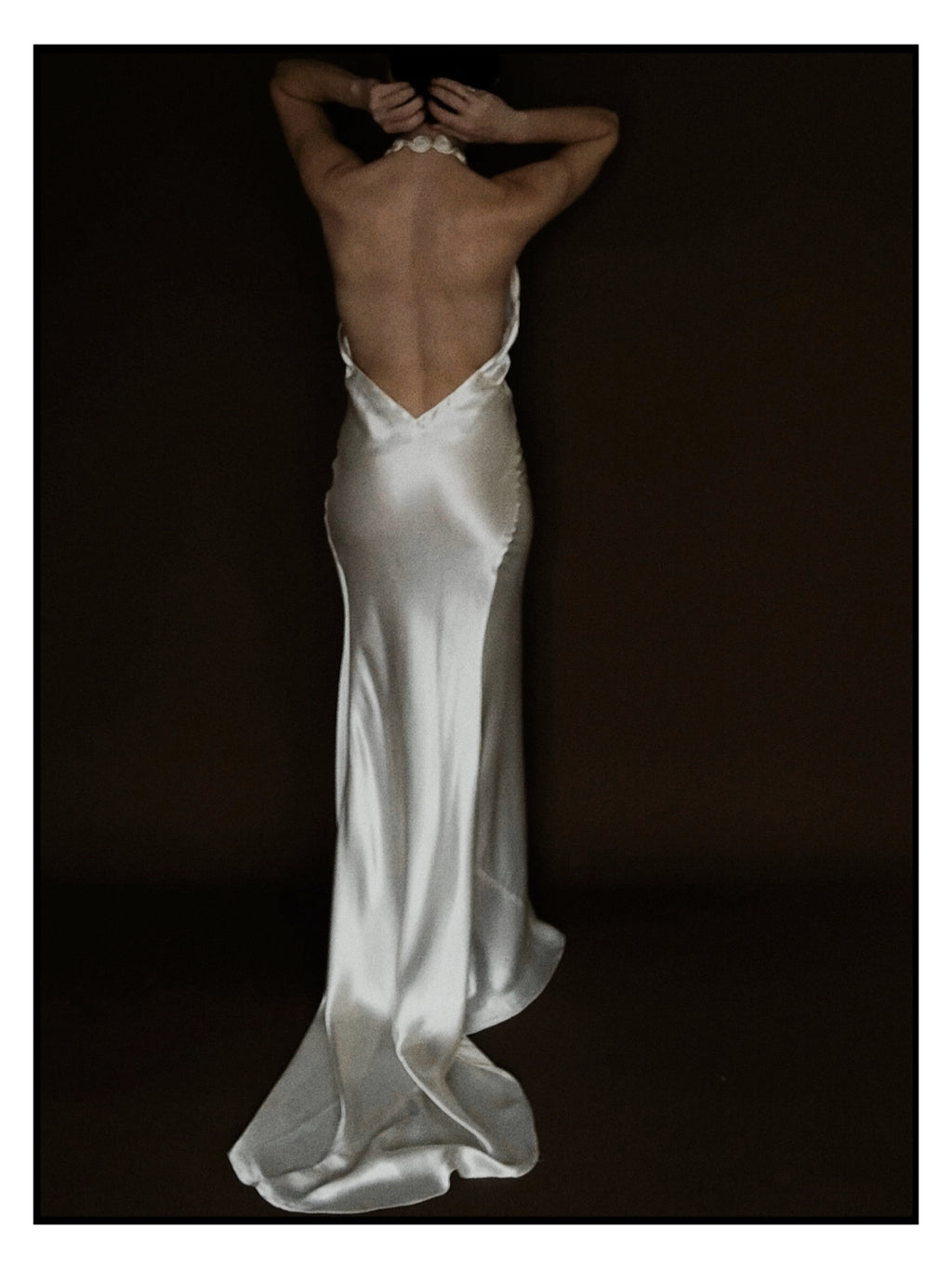 1930s Satin Backless Spiral Halter Gown