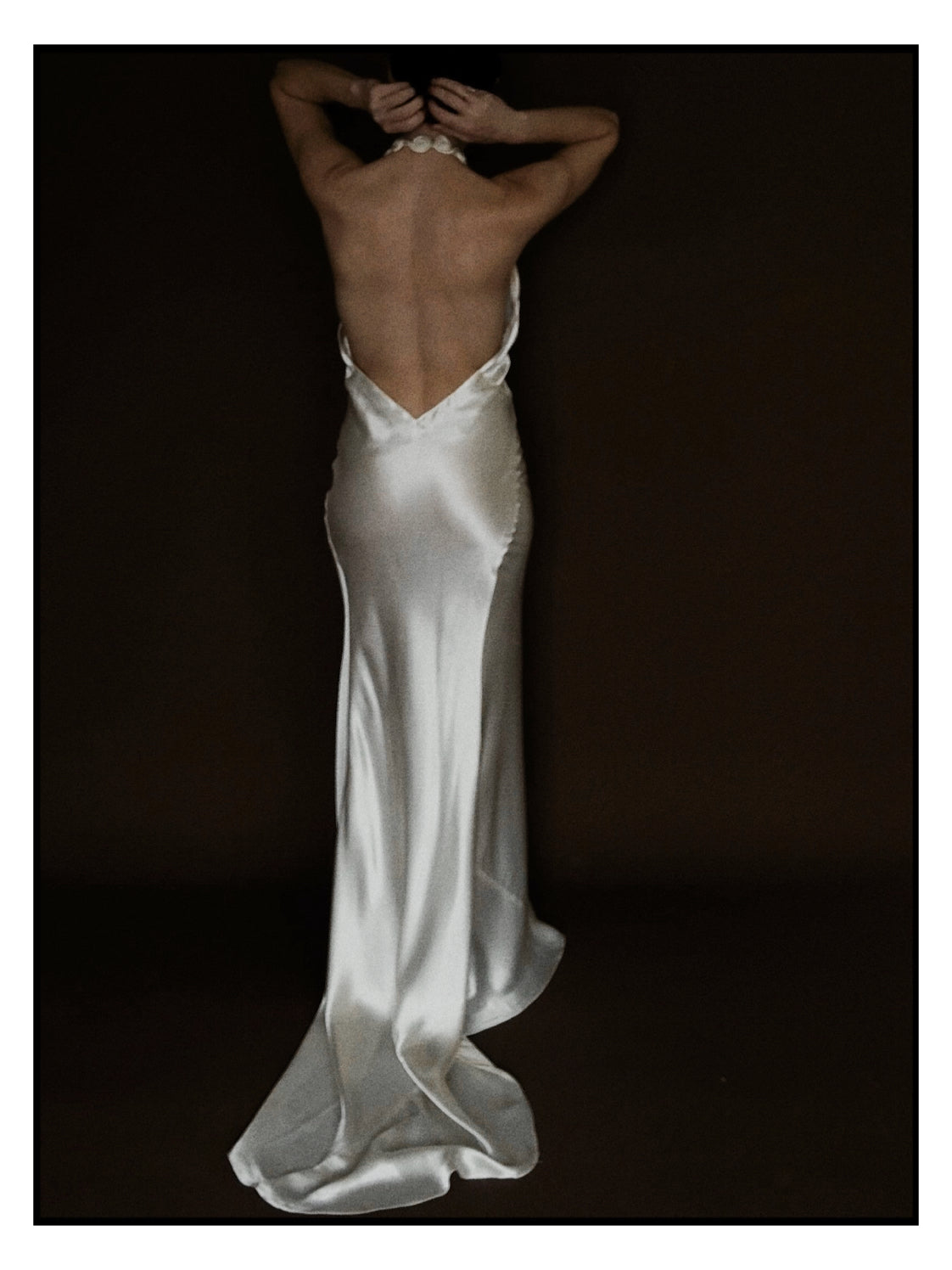 1930s Satin Backless Spiral Halter Gown