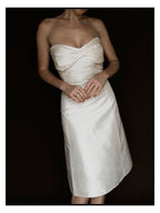 1990s Italian Deadstock Silk Shantung Strapless Midi with Sash Back