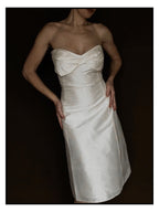 1990s Italian Deadstock Silk Shantung Strapless Midi with Sash Back