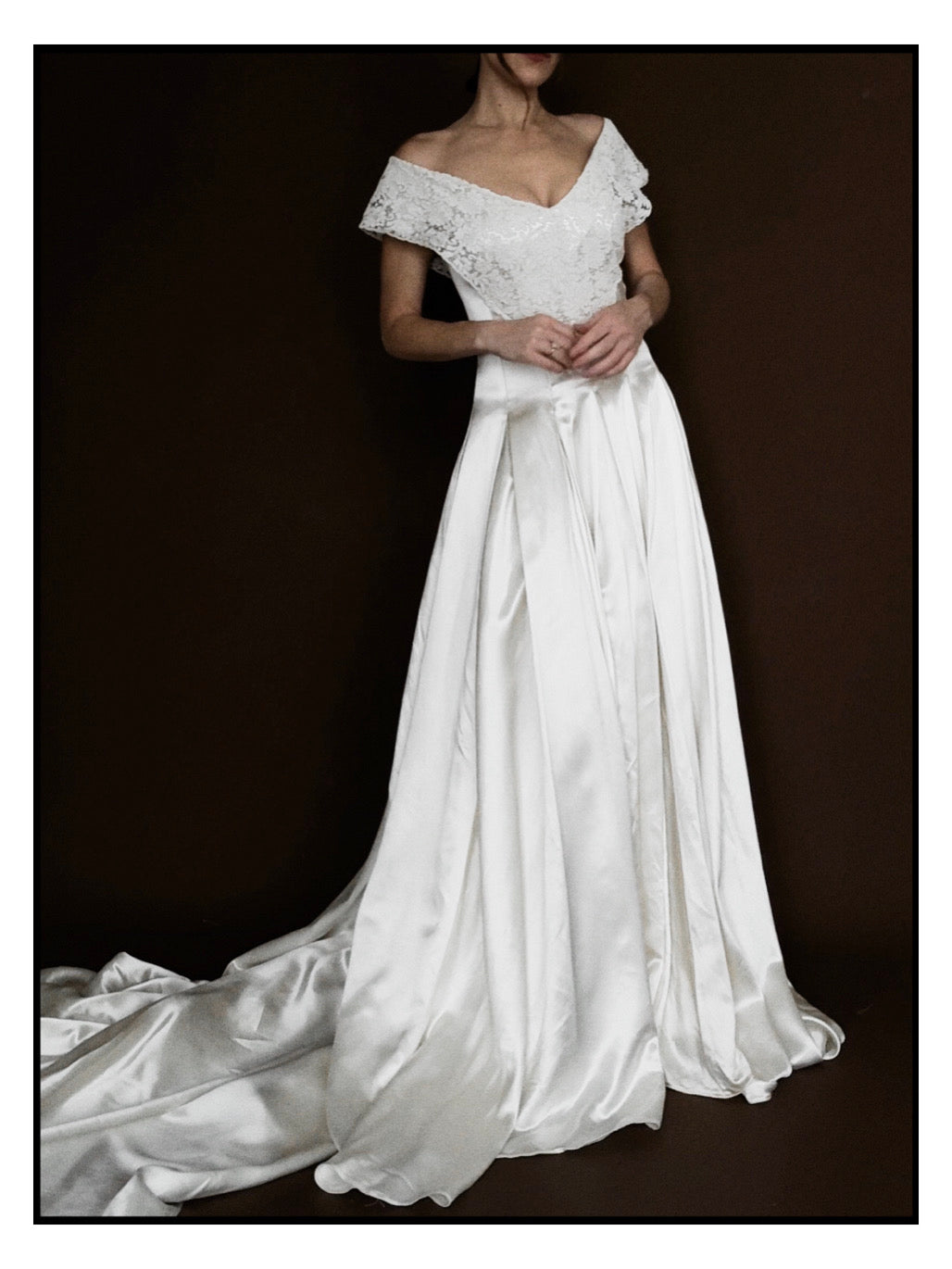 1940s Liquid Silk & Alençon Lace Portrait Gown