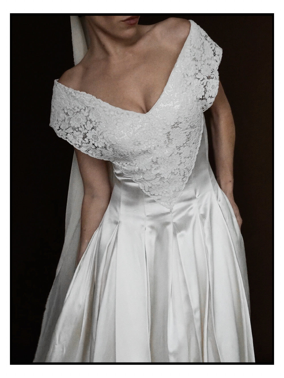 1940s Liquid Silk & Alençon Lace Portrait Gown