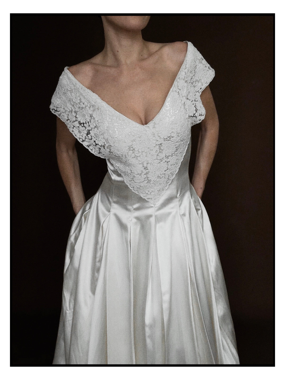 1940s Liquid Silk & Alençon Lace Portrait Gown