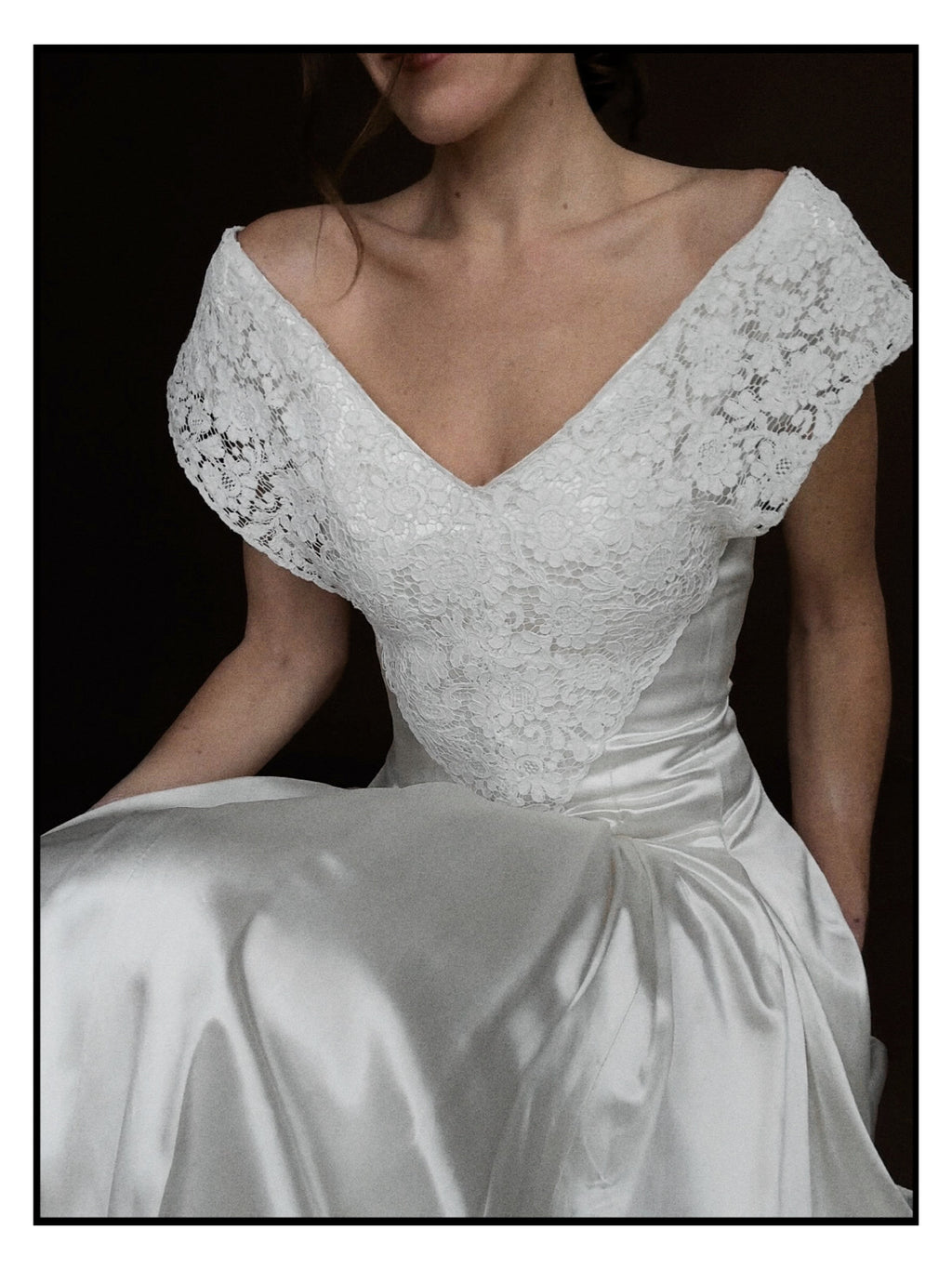 1940s Liquid Silk & Alençon Lace Portrait Gown