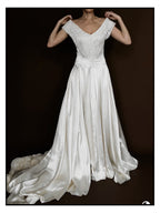 1940s Liquid Silk & Alençon Lace Portrait Gown