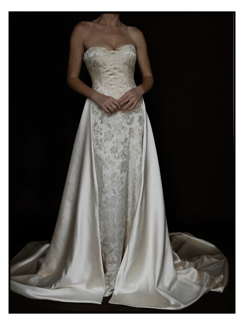 1940s Floral Brocade Sweetheart Gown with Detachable Train