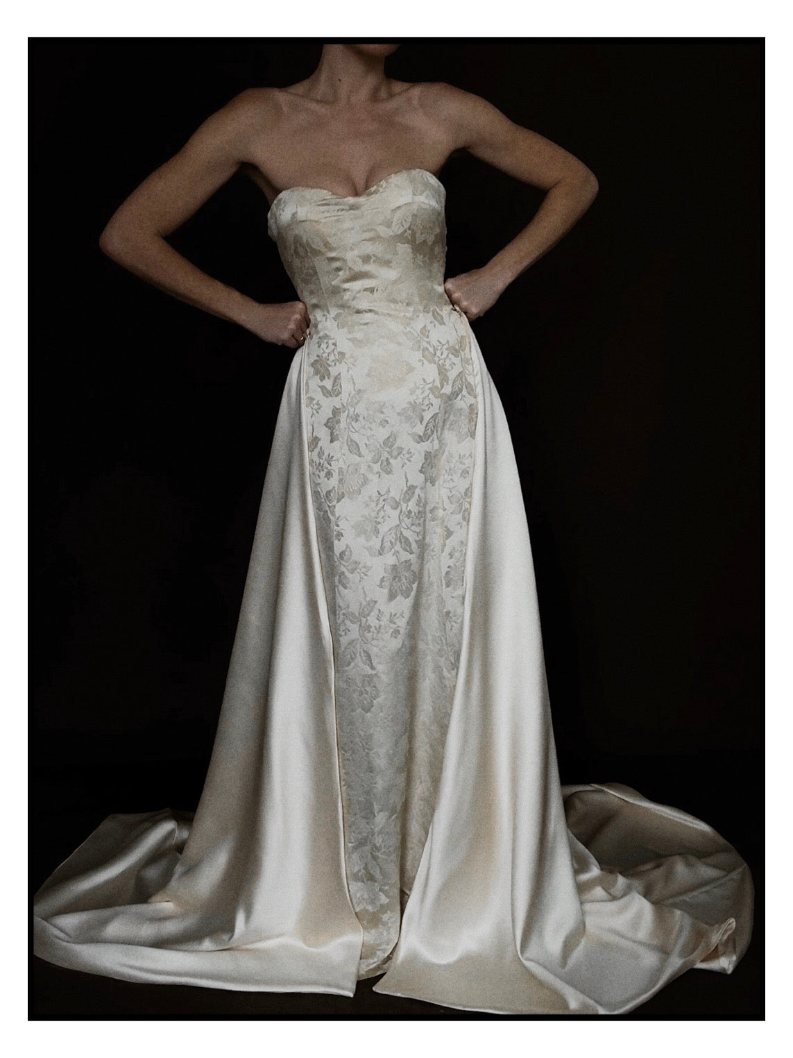 1940s Floral Brocade Sweetheart Gown with Detachable Train