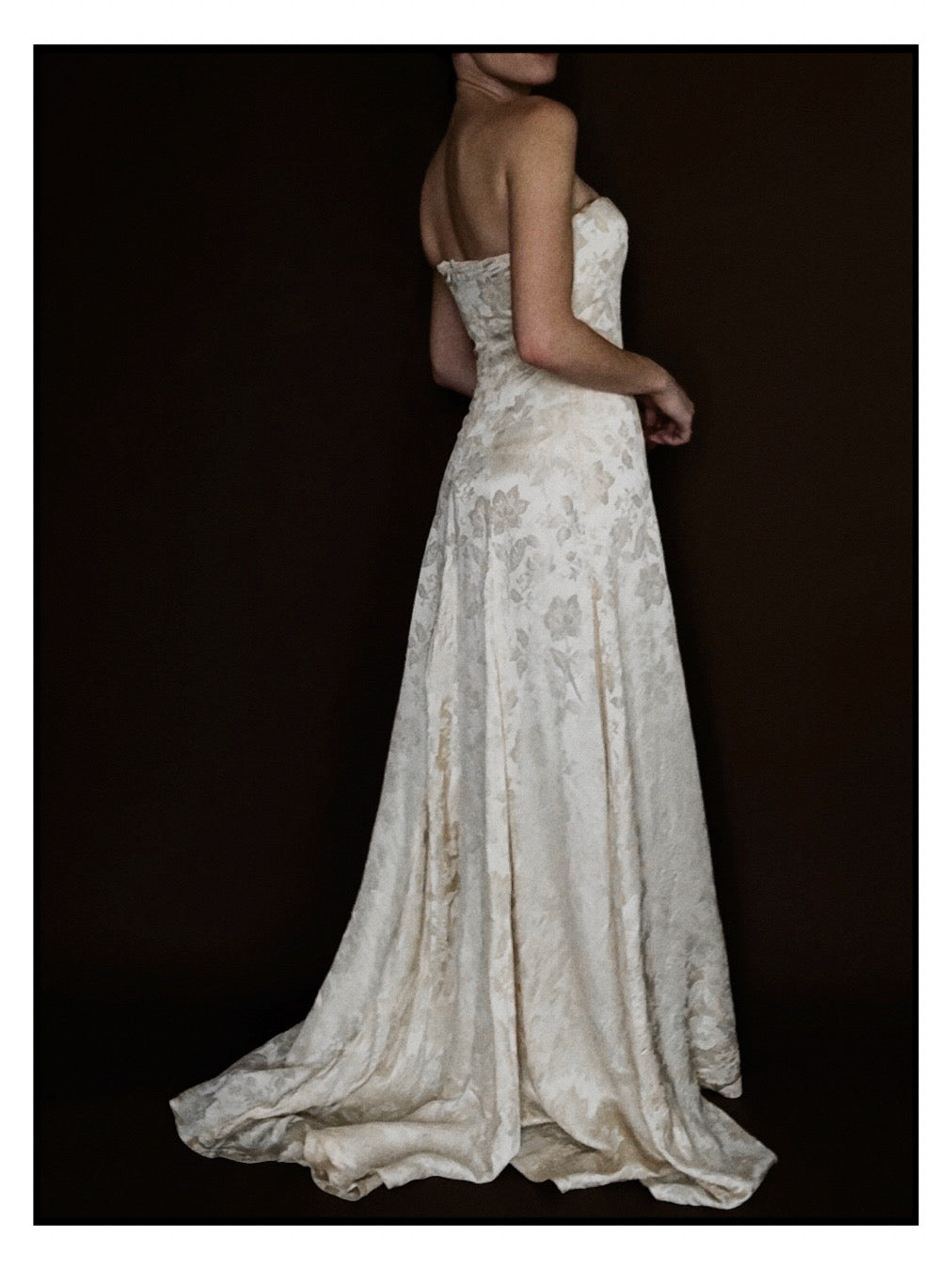 1940s Floral Brocade Sweetheart Gown with Detachable Train