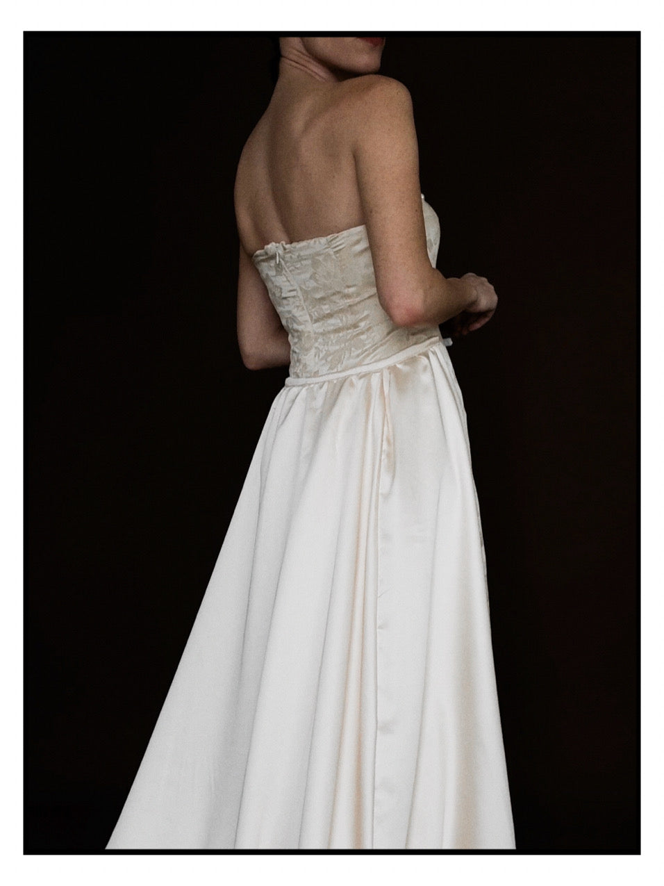 1940s Floral Brocade Sweetheart Gown with Detachable Train