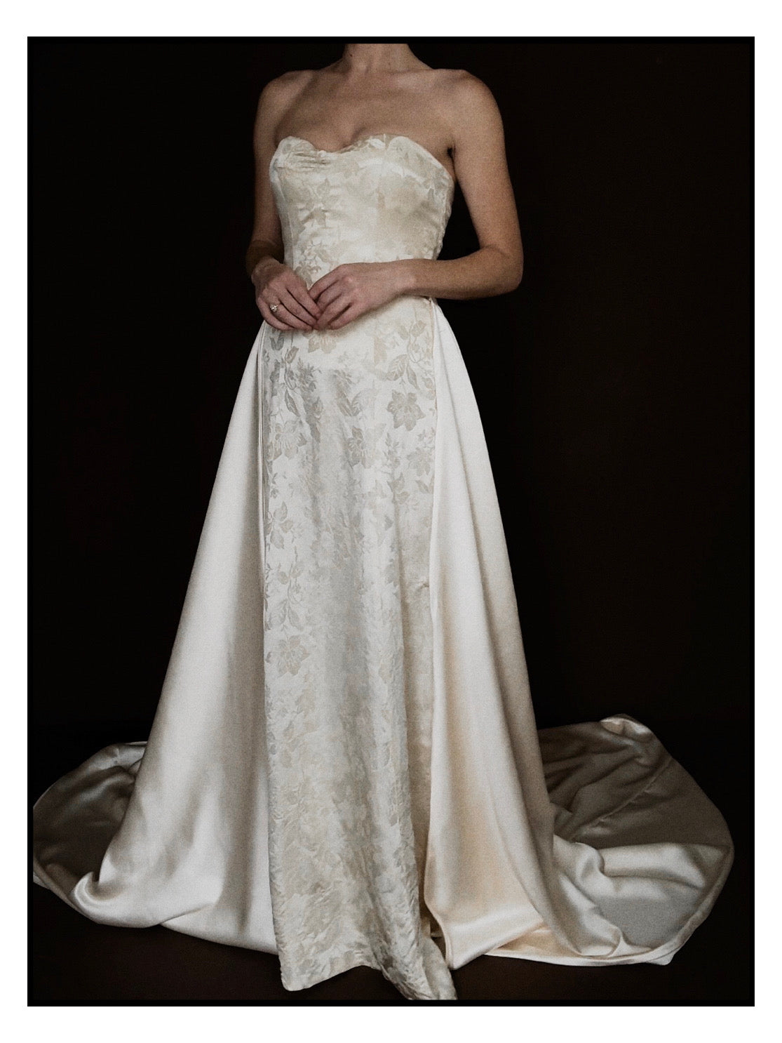 1940s Floral Brocade Sweetheart Gown with Detachable Train