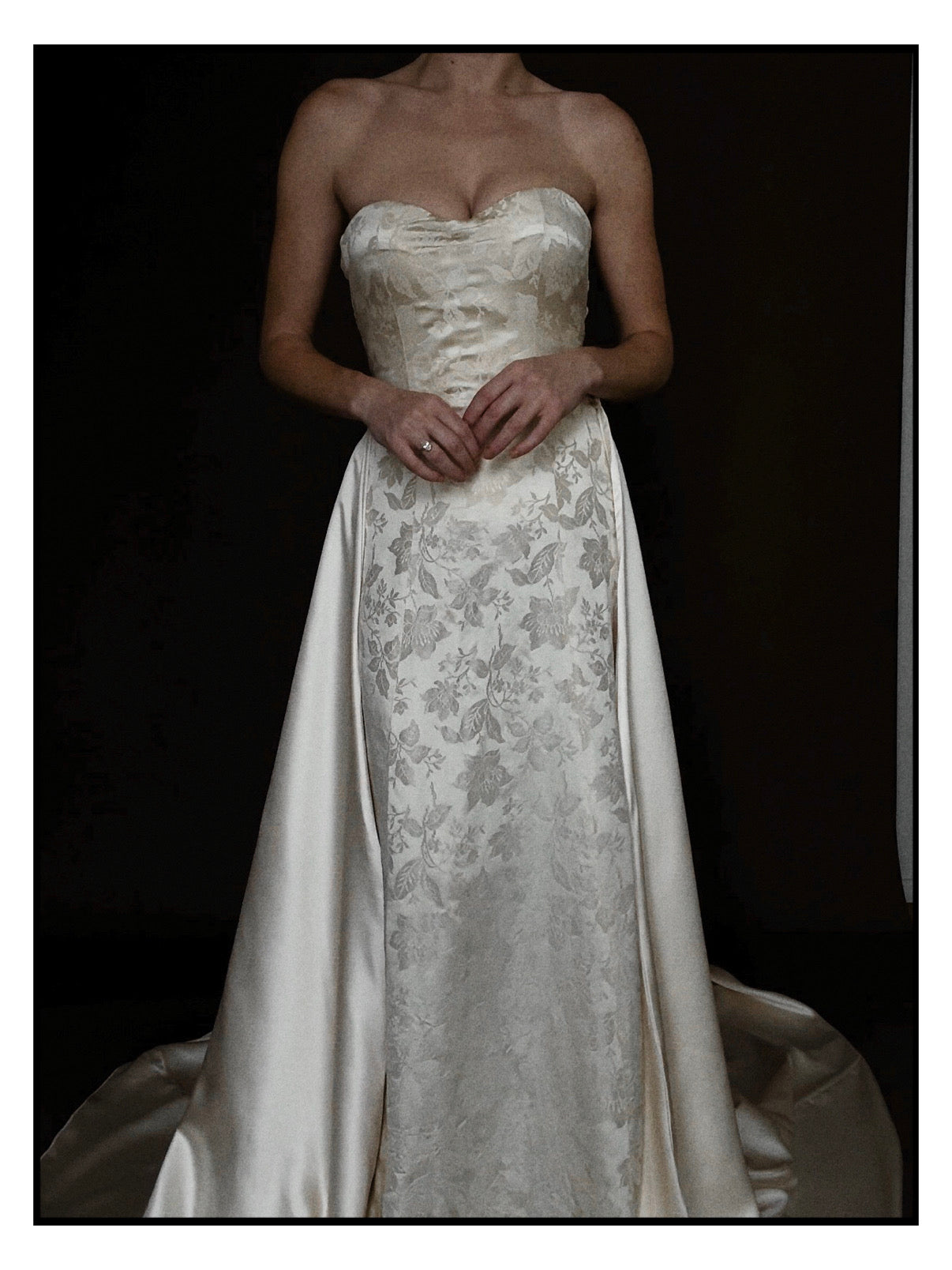 1940s Floral Brocade Sweetheart Gown with Detachable Train