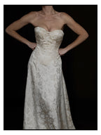 1940s Floral Brocade Sweetheart Gown with Detachable Train