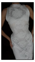 1960s Italian Mikado & Chantilly Lace Sheath Gown