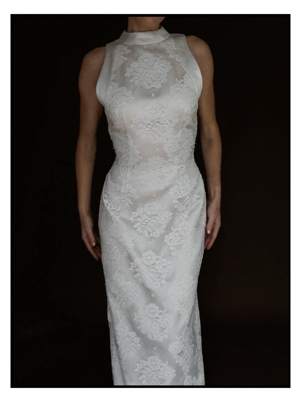 1960s Italian Mikado & Chantilly Lace Sheath Gown