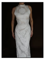1960s Italian Mikado & Chantilly Lace Sheath Gown