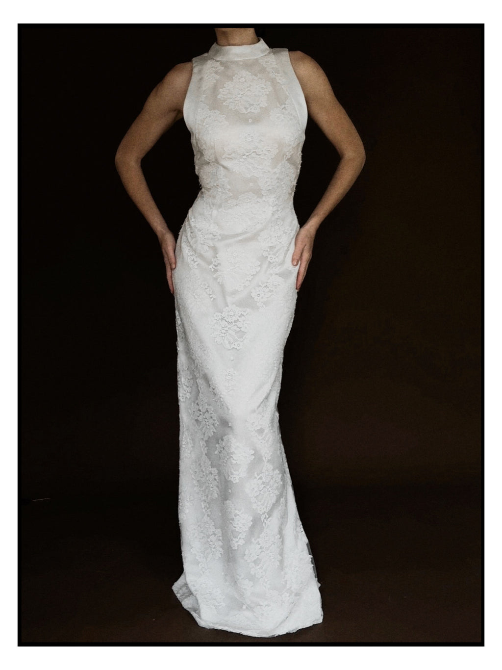 1960s Italian Mikado & Chantilly Lace Sheath Gown