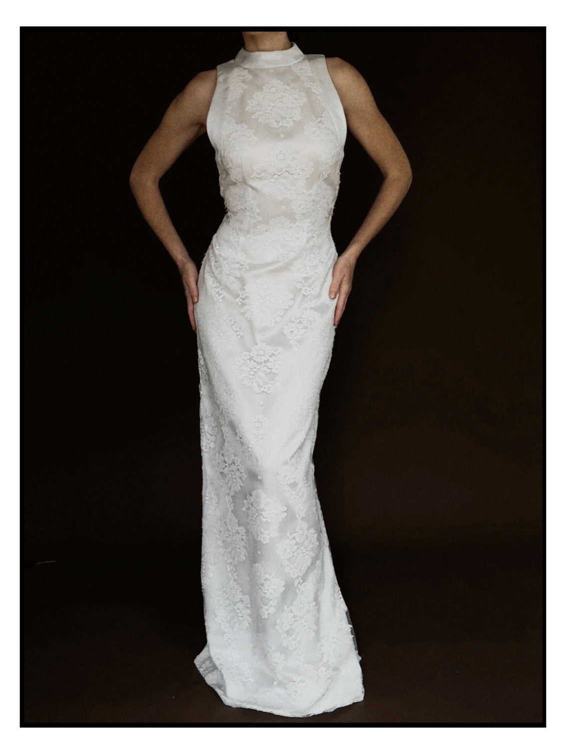 1960s Italian Mikado & Chantilly Lace Sheath Gown