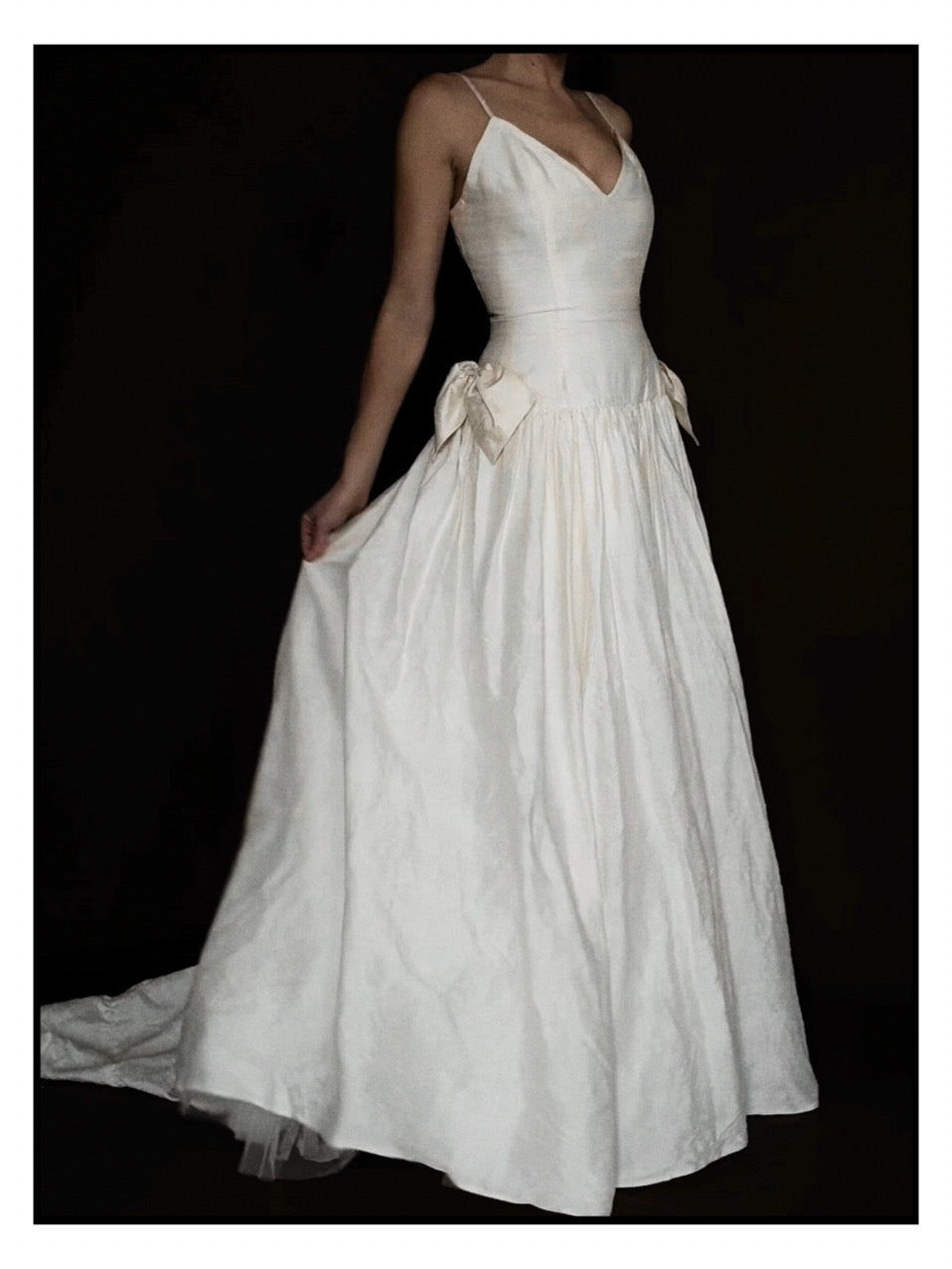 1980s English Raw Silk Bow Gown
