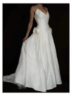1980s English Raw Silk Bow Gown