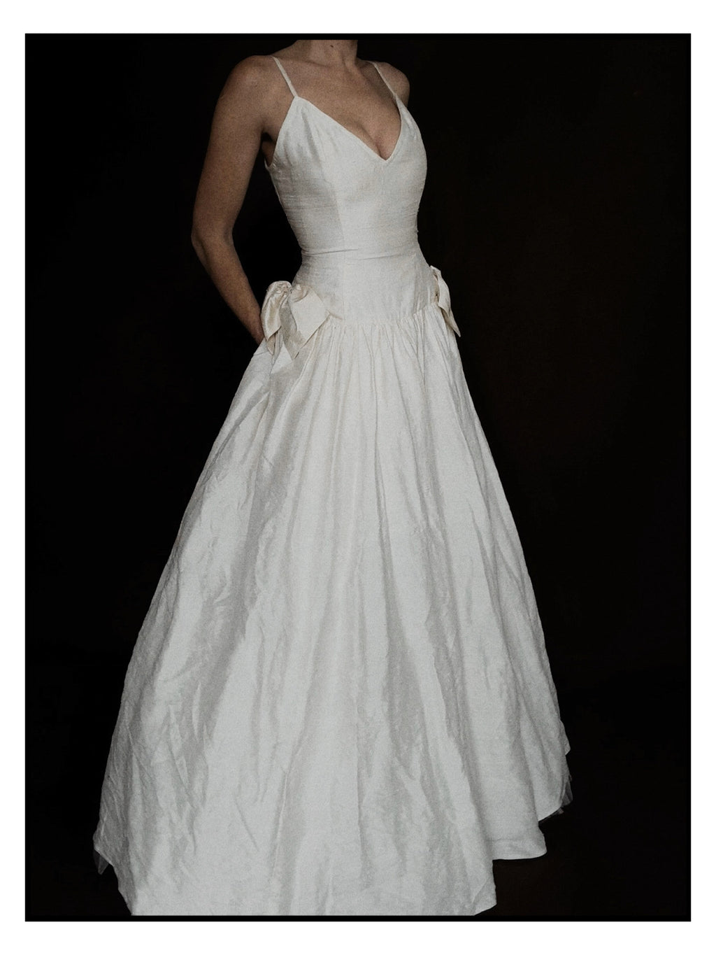 1980s English Raw Silk Bow Gown