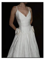 1980s English Raw Silk Bow Gown